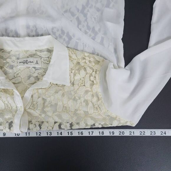 Abercrombie & Fitch Womens Medium Lace Button Up Blouse White Cream Long Sleeve - Picture 7 of 8